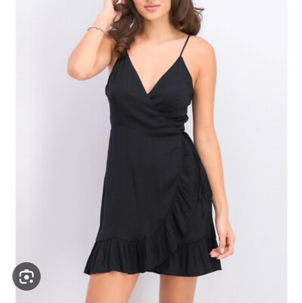 Intimately Free People FP black wrap chemise dress lingerie ruffled nightie Sz M